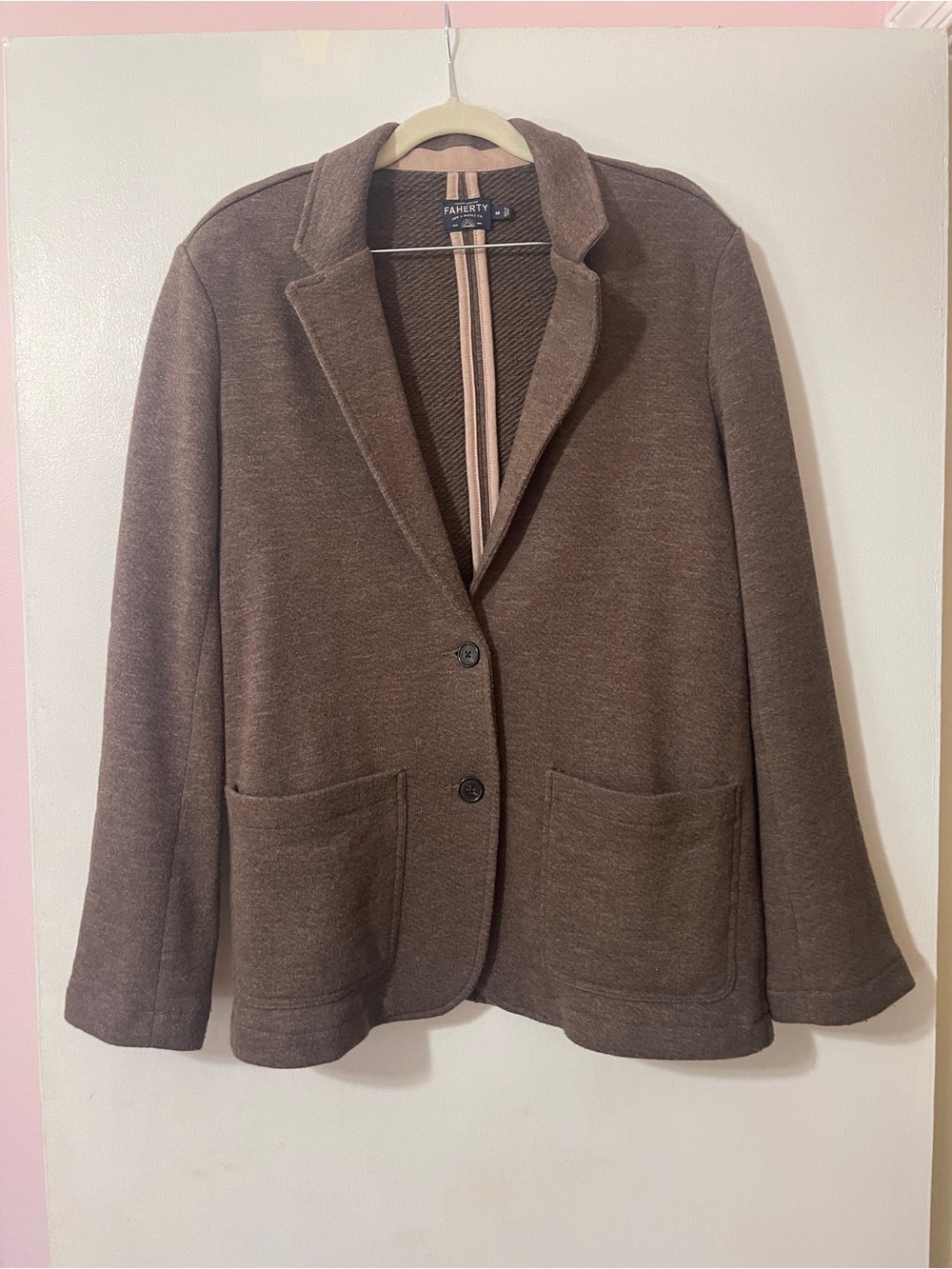 Faherty Brown Knit Blazer with Patch Pockets